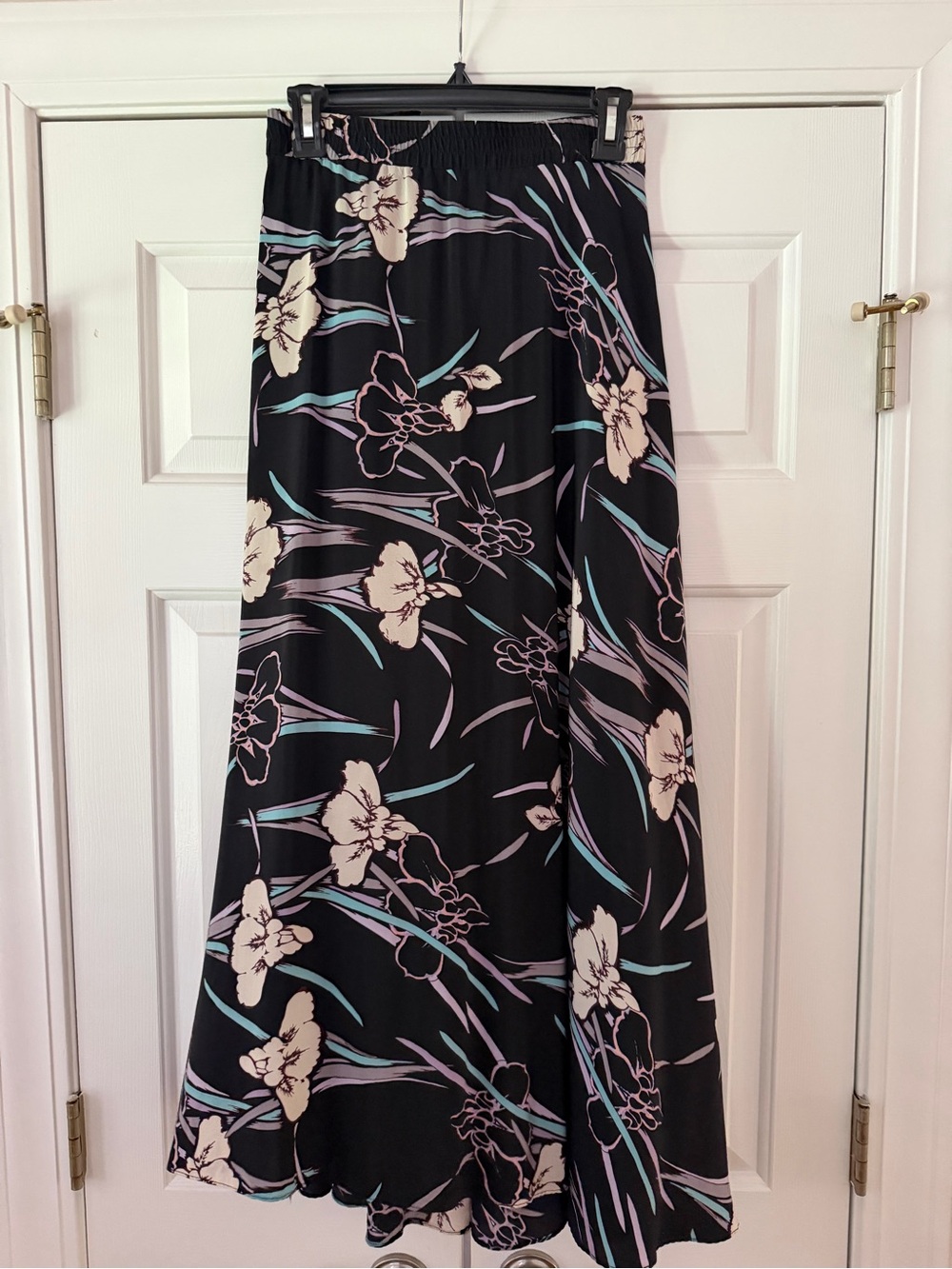 Tucker Black Maxi Skirt with Cream Floral and Teal Accents